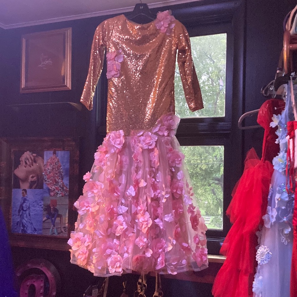 junior gown gold sequins floral skirt